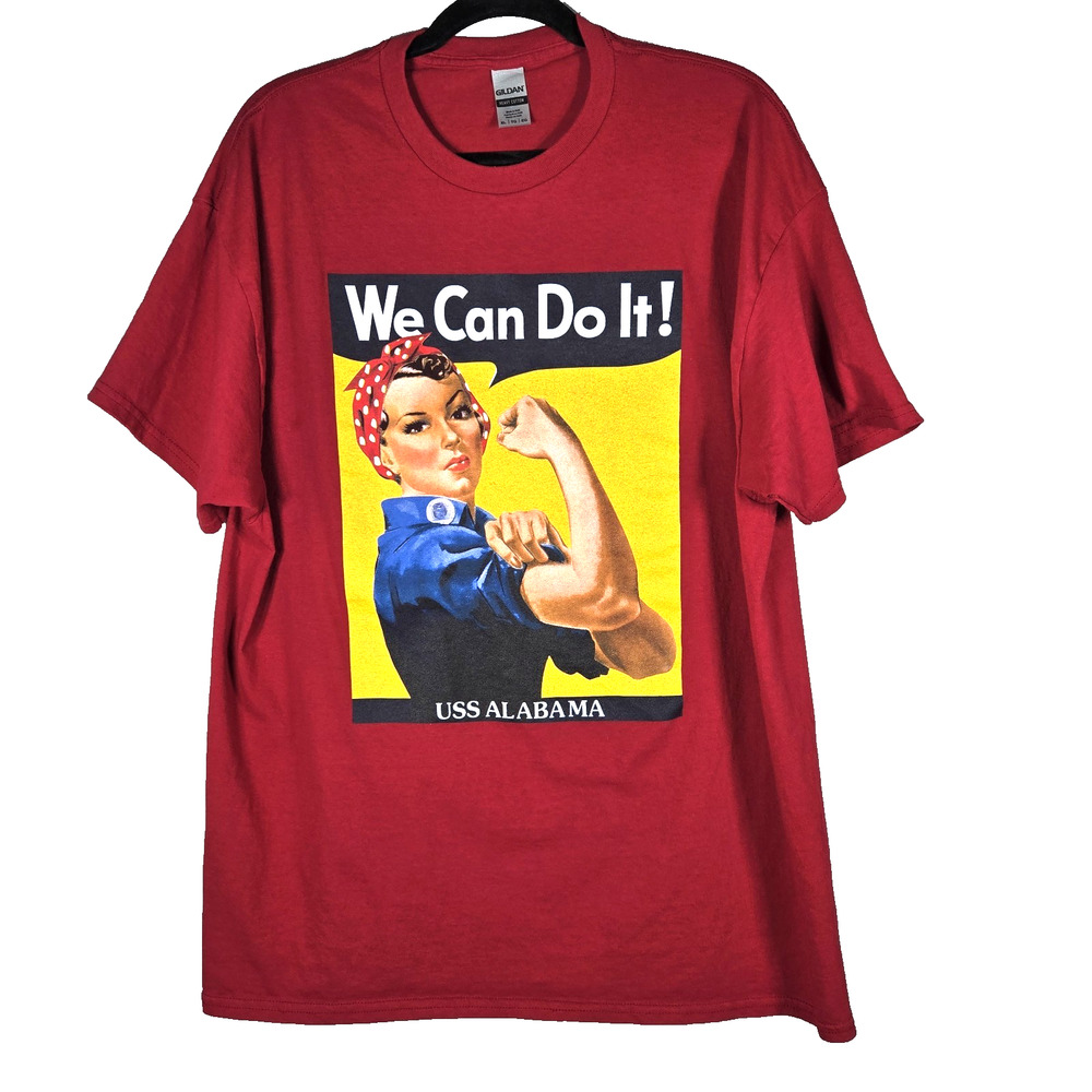 USS Alabama Rosie the Riveter T-Shirt Adult XL Red Gildan We Can Do It WWII Tee